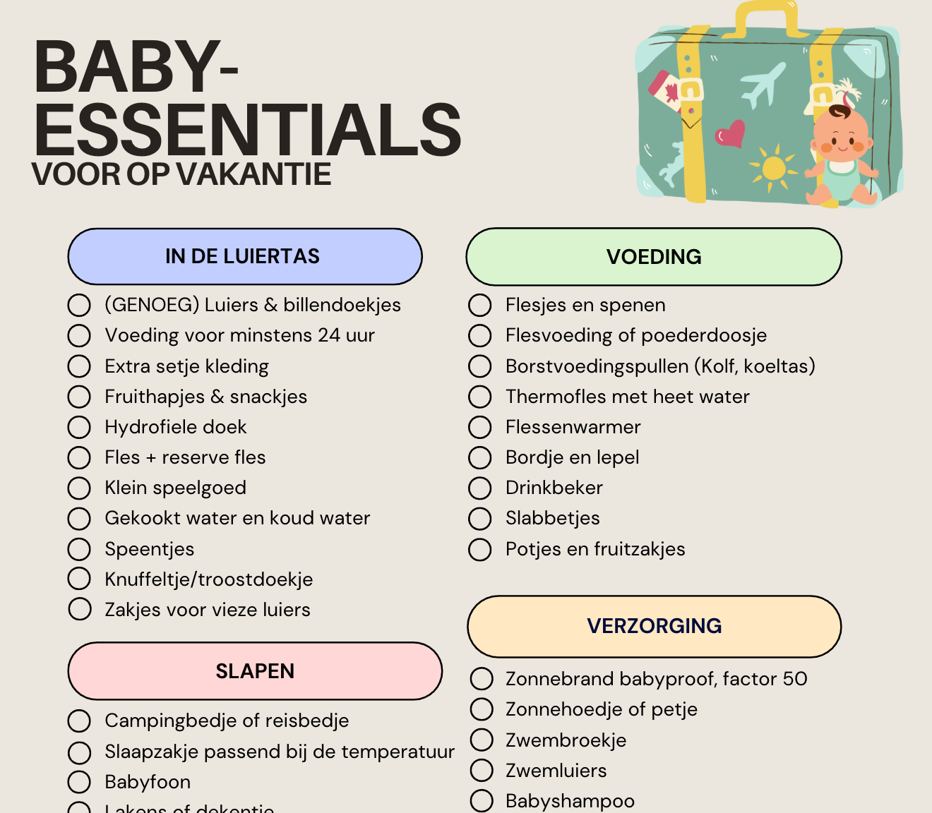 Baby Essentials Checklist voor op Vakantie
